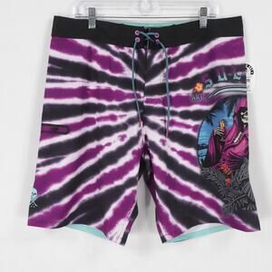 Sullen Art Boardshorts Mens 34 Purple Black Tie Dye Swim Trunks Super Stretch